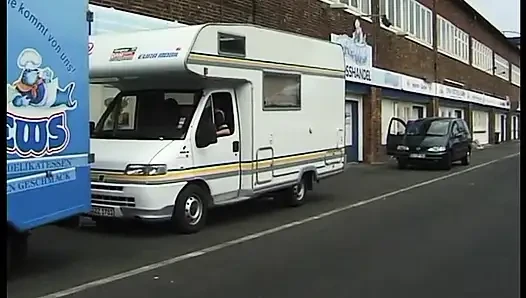 Hot girl sucks a huge cock inside the delivery van