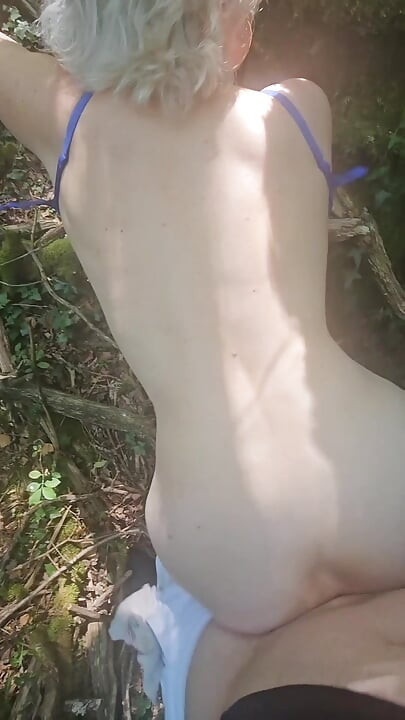 I was touching myself in the woods when a voyeur caught me and fucked my pussy.