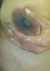Boobs squeezed hard in bathroom while bathing with wet pussy