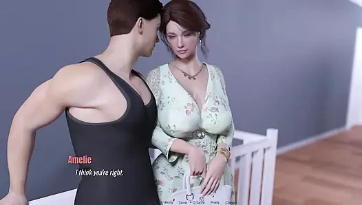 Awam orta yaşlı seksi kadın amelie gerçek emme - bölüm 10 - amelie yatak odasının derinliklerinde Sam'i yutuyor, davie yan odadayken