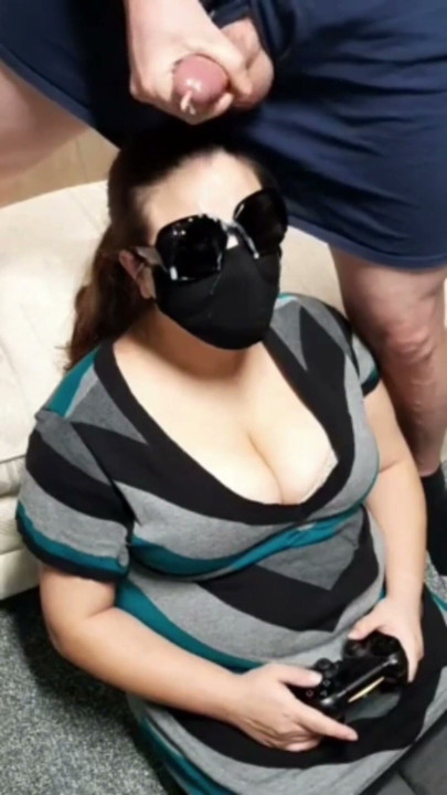 Cumming on gamer girls face at convention. Online play. | Clip 1
