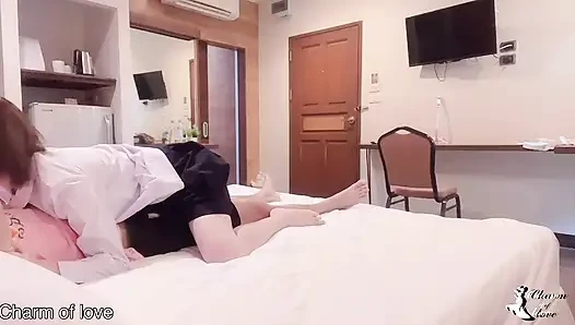 A beautiful woman and a young man in a hotel in Thailand.