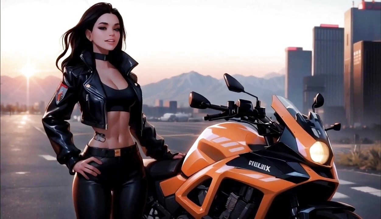Cyberpunk Motorcycle Chick Rendez-Vous at the High Rise Hotel AI