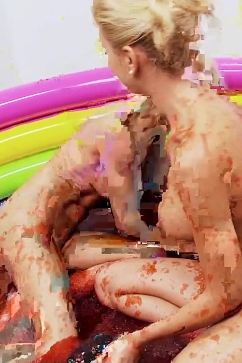 Lesb Pool_scene_3_blonde Lesbians in Bikinis Reach Orgasm While Having Sex in a Jelly Pool