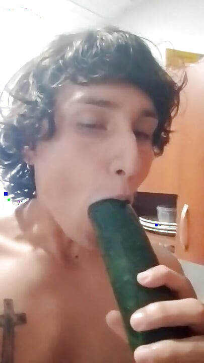 Femboy Chkes on a Cucumber and Penetrates His Rich Anal Hole