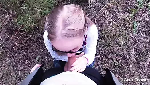 Student in Glasses Sucking Dick & Ass Fucking in the Forest