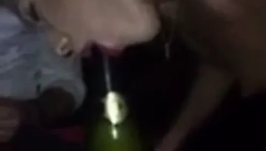Social-Media-Slut sucks Champagne Bottle!