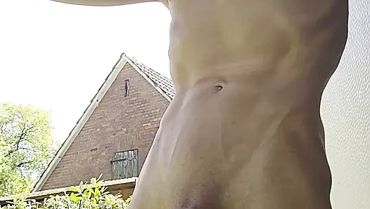 Skinny boy naked pissing und sperm. Piss n sperm flows from big uncut dick outdoor