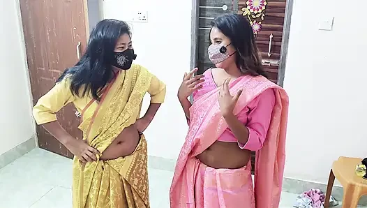 Hot Indian saree wear Desi step-sis lesbian sex when they alone at home xxx
