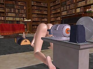Мультяшное порно 3D видео с симпатичной хентай-девушкой, развлекающейся соло с помощью машины для траха
