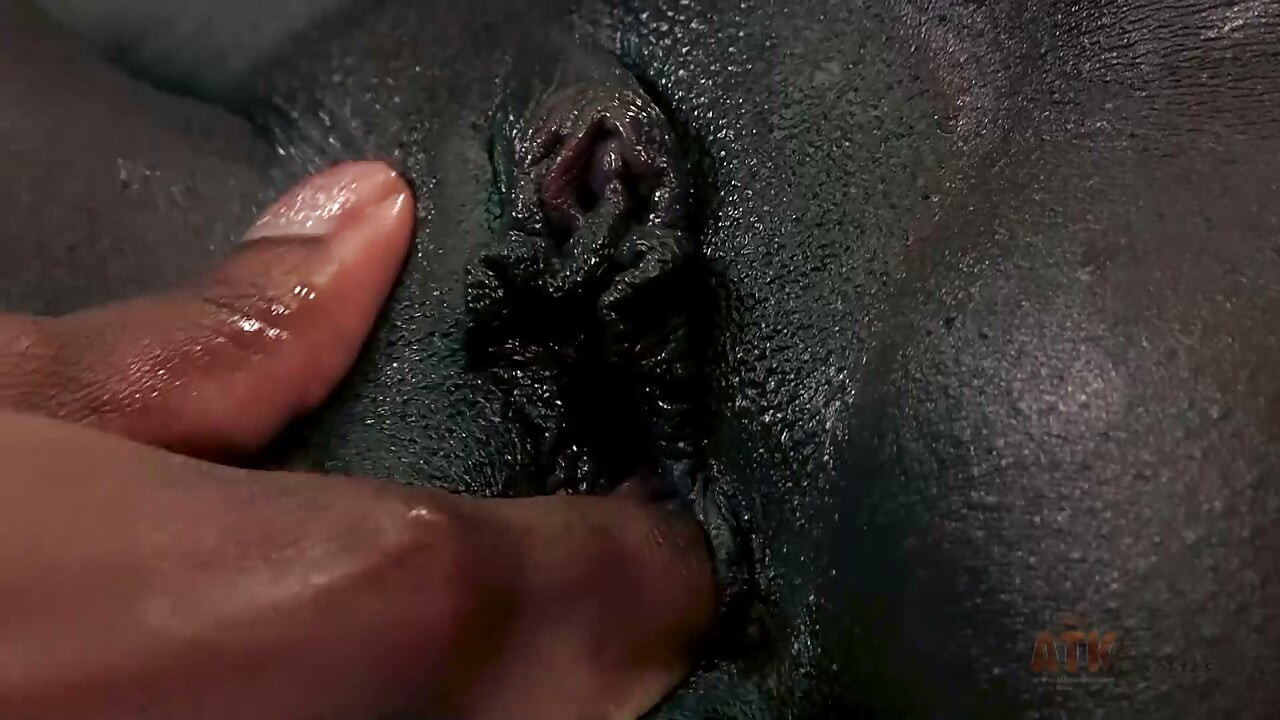 Kay Love Dark-Skinned Babe Lubes Shaved Twat and Rubs to Orgasm with Vibrator