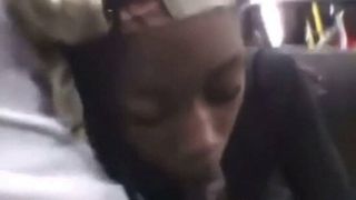 Ebony sucks bbc on public bus