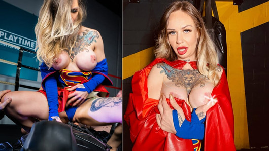 Speeltijd cosplay supergirl geneukt door Batman en Deadpool