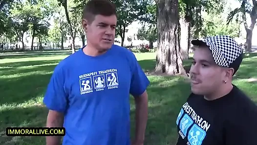 Hot teen w/ perfect peach & phat clit Tiffany Tatum meets funny stepbrothers at park & gets creampie!