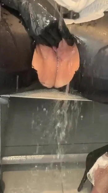 Powerful moment from "Shower Masturbation and Pissing in Leggings and PVC Boots"
