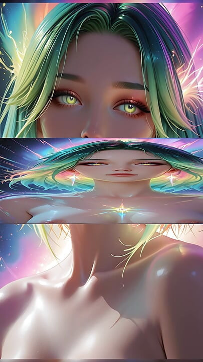 Cosmic Neon Beauty Portrait with Luminous Eyes Dreamlike Fantasy Ai Art Slideshow