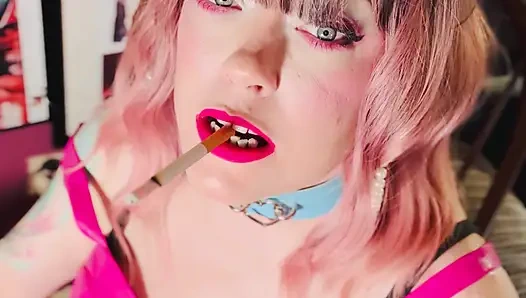 Tina Snua Is Stunning In Pink Leather & Chain Smoking - BBW OMI OME Snap Inhales Drifting Smoke