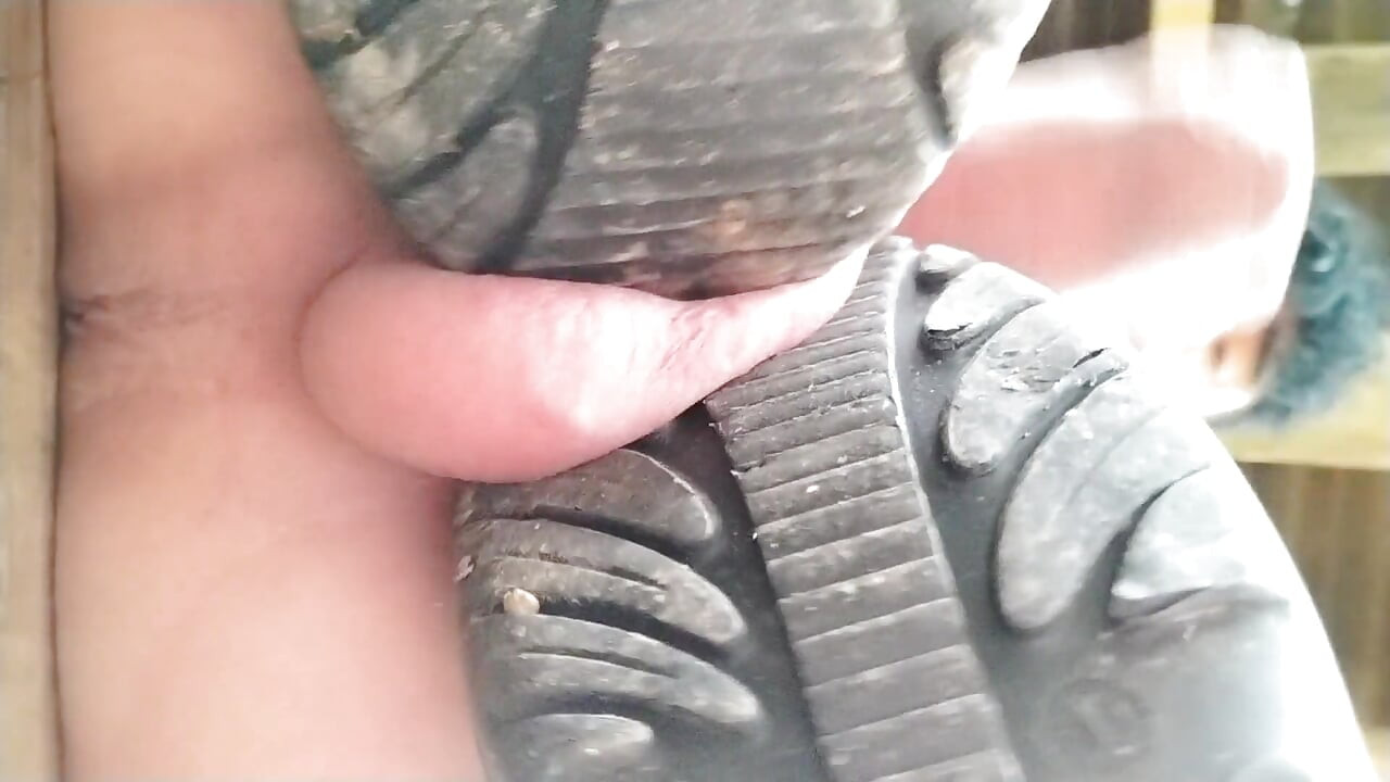Hard Self Ballbusting with Shoes on the Farm - Lots of Moaning and Big Cumshot