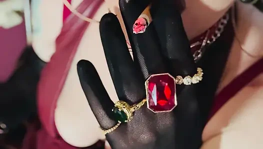 Красная кожа и сигареты! Tina Snua курит сигарету в черных просвечивающих перчатках и украшениях