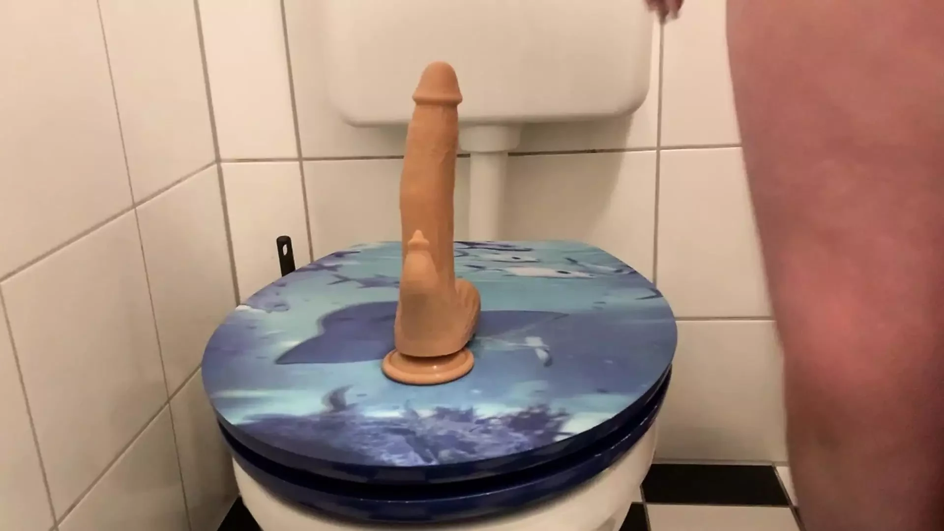 Escrava cavalga vibrador no banheiro