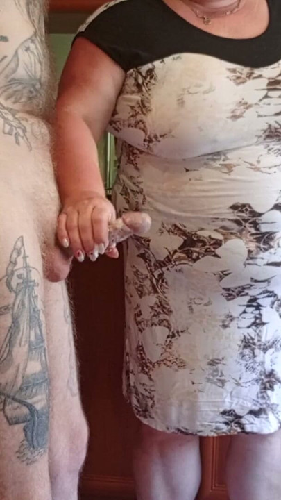 my mother-in-law saw my cock and began to milk it until I finished | Clip 2
