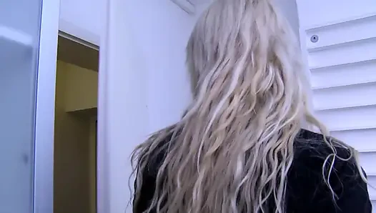 Horny babe collects cumshots from office to office