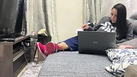 Kiffa Ignores Foot Slave While He Licks Her Sneakers Clean