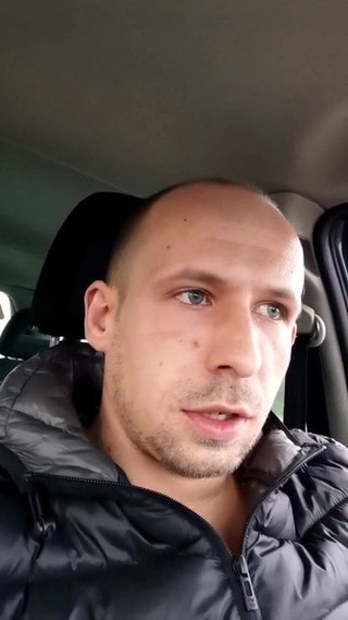 Eryk shows his caged dick in the car