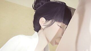 Hentai unzensiert - Shoko lutscht und wird in der Bibliothek auf ihren Knien gefickt