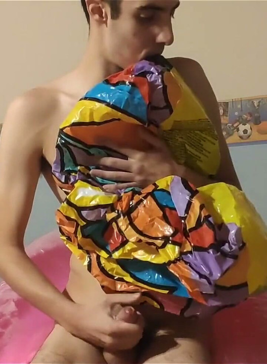 Blowing up Many Inflatable While Jerking off!