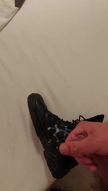 Cumming on leather Magnum combat boots