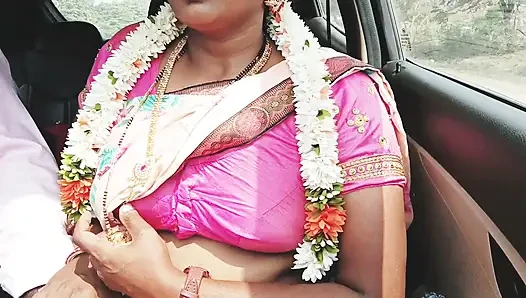 Indischer Auto-sex Telugu Saree hausfrau Autoreise zum Ficken mit freund des ehemanns. Telugu dirtytalk.