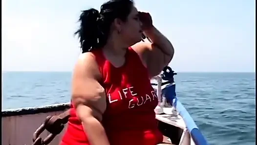 Brunette lifeguard fattie gets her fat pussy pounded on a boat
