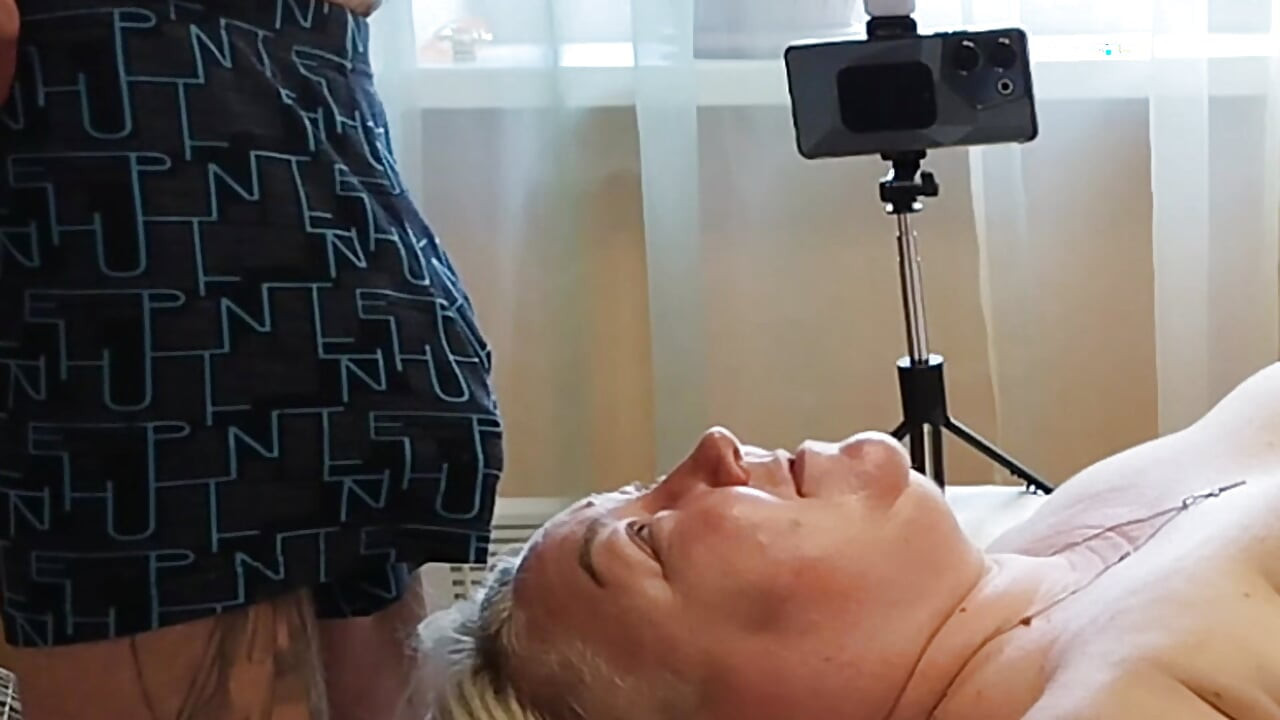 I jerk off my dick and shove it down my mother-in-law's throat and then cum in her mouth