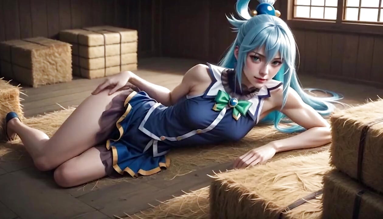 Tiny Aqua disfruta Kazuma: Sueño erótico en un granero de Konosuba