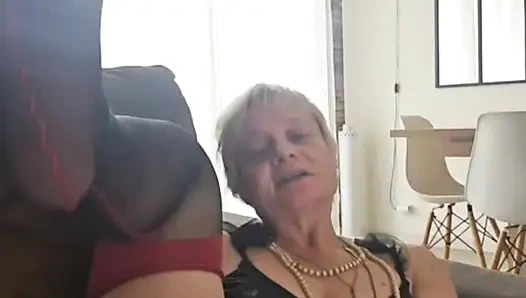 A sexy stepmother caresses her vagina and her big ass