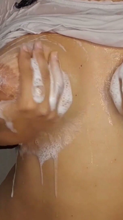 Slut shows her huge tits in a wet t-shirt, plays with her pussy and touches her body asking for milk | Clip 2