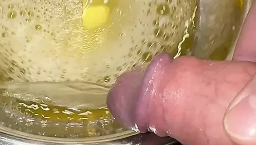 Büyük bir kaseye iki kez işiyor (1.3l sidik)