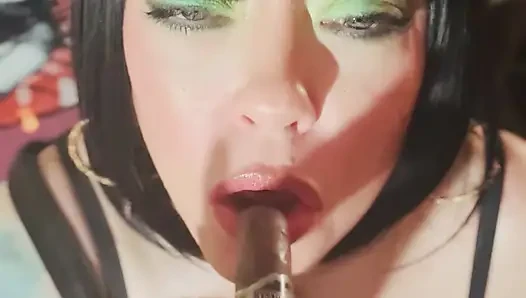 Leather & A Thick Cigar! Tina Snua Smokes A Cigar - Drifting Smoke Pantyhose