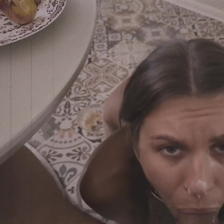 Bowl on the Floor. Tail up She Eats, Serves & Swallows