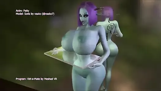 Hot Alien Chick Serves Massive Tittys On a Glass Tray