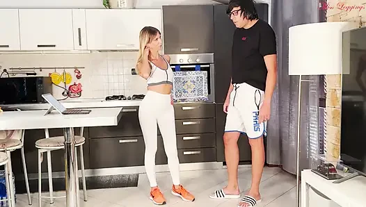 Embarrassed Stepmom Finds a Way to Convince Stepson to Let Her Go to the Gym in White Leggings