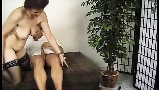 Hot threesome sex action with nasty mature whore