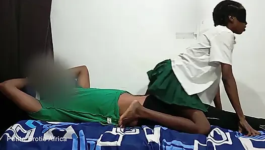 Petite African Teen Lovet Rides Cowgirl and Takes Big Dick Standing in School Uniform