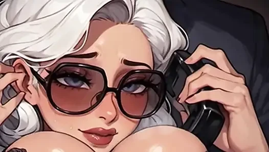 Зрелая секретарша Waifu в видео от первого лица - офисный телефонный звонок крупным планом, соблазнение сисек и раздевание