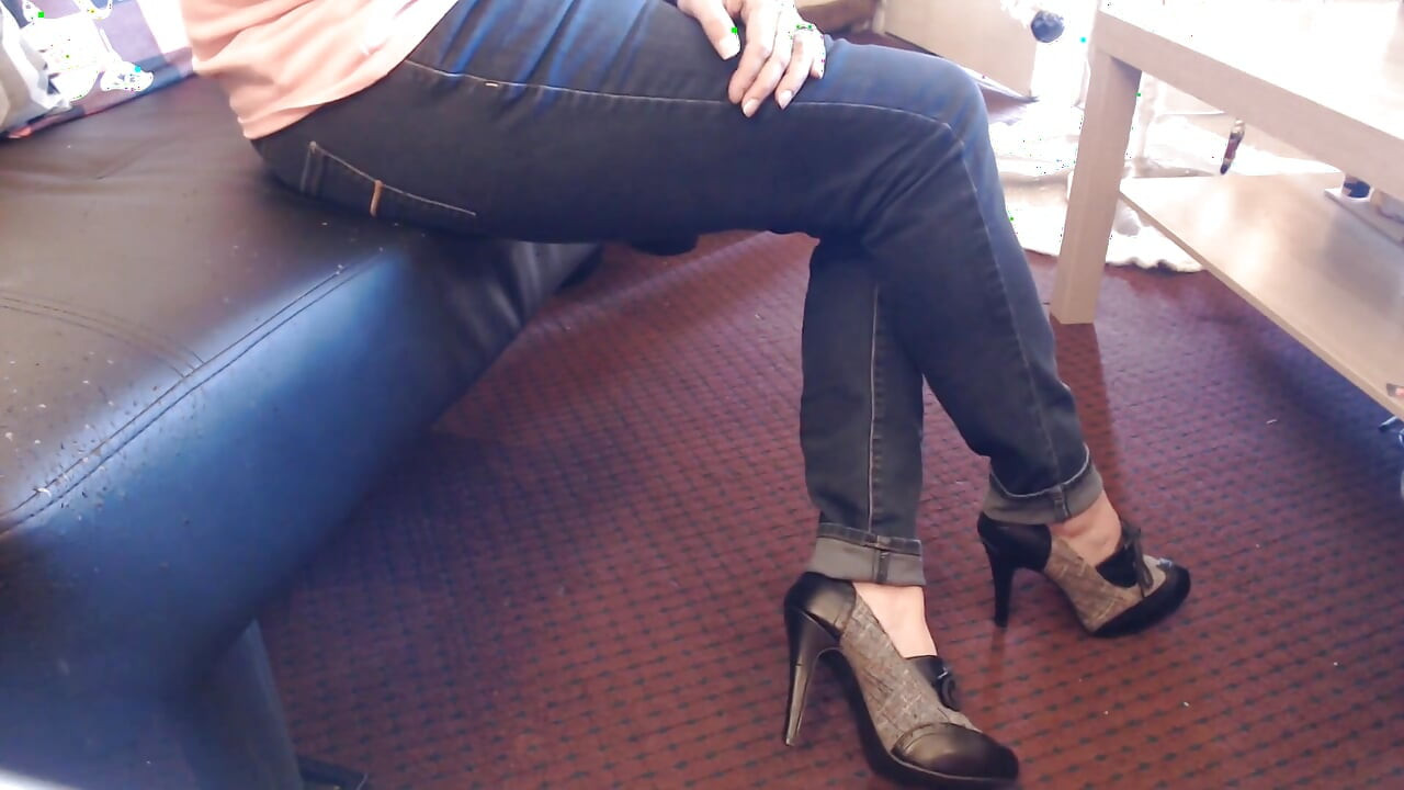 Oxford toe high heel tweed double cross