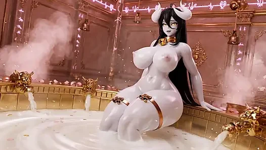 Albedo Demon Queen в ванне, эпизод 3 - мыльная игра с массивными сиськами и соблазнение мокрой киски