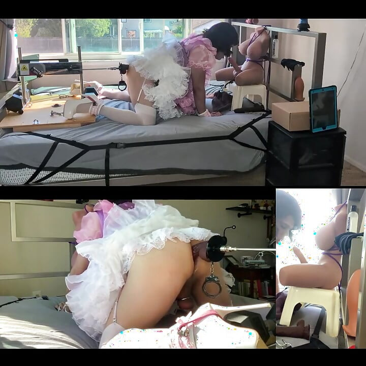 Pink Satin Sissy Maid Gets Fucked by Her Fucking Machine and Plays with Her Sex Toy Doll