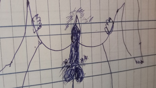 Disegno artistico con l'aiuto di una matita mentre fa sesso