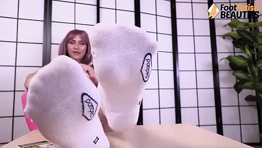 Purple-haired Diva Flaunts Her Smelly Feet in Socks and Dirty Sneakers